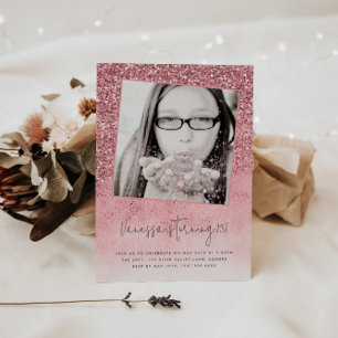 13:e födelsedag Rosa Glitter Tonåring foto Inbjudningar