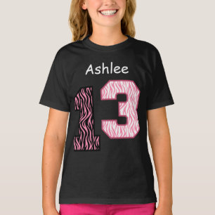13:e födelsedag Rosa Zebra eget namn V024 Tee