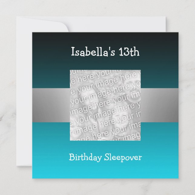 13:e födelsedag Sleepover Silver Grönt Foto 2 Inbjudningar (Framsida)