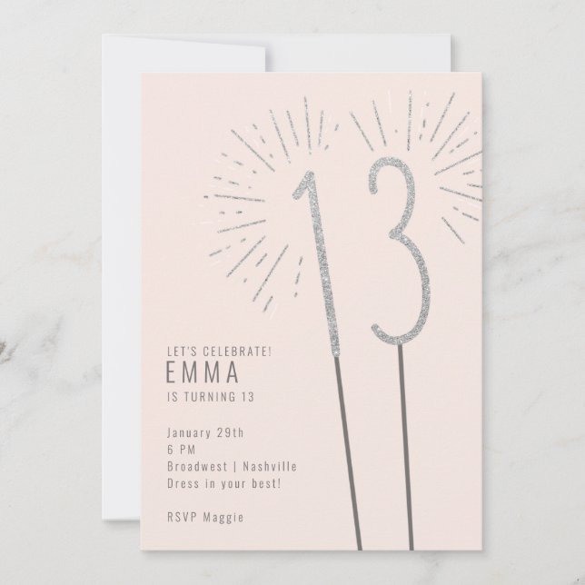 13:e födelsedag Sparkler-flickinbjudan Inbjudningar (Framsida)