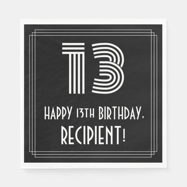 13:e födelsedagen: Art Deco Inspired Titta "13" +  Pappersservett (Framsidan)