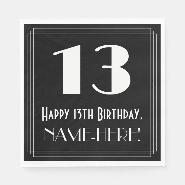 13:e födelsedagen ~ Art Deco Inspired Titta "13",  Pappersservett (Framsidan)