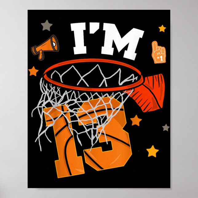 13:e födelsedagen Basketball Boy 13 Yr Old Tretton Poster (Framsidan)