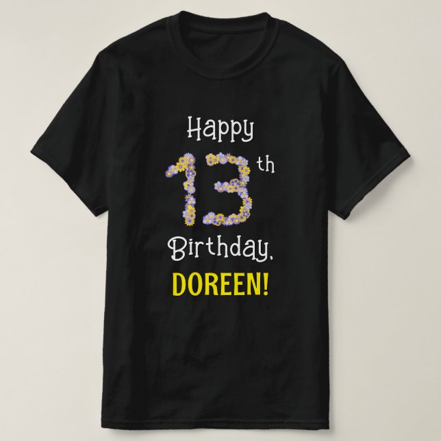 13:e födelsedagen: Blommigt Flowers Number "13" +  T Shirt (Design framsida)