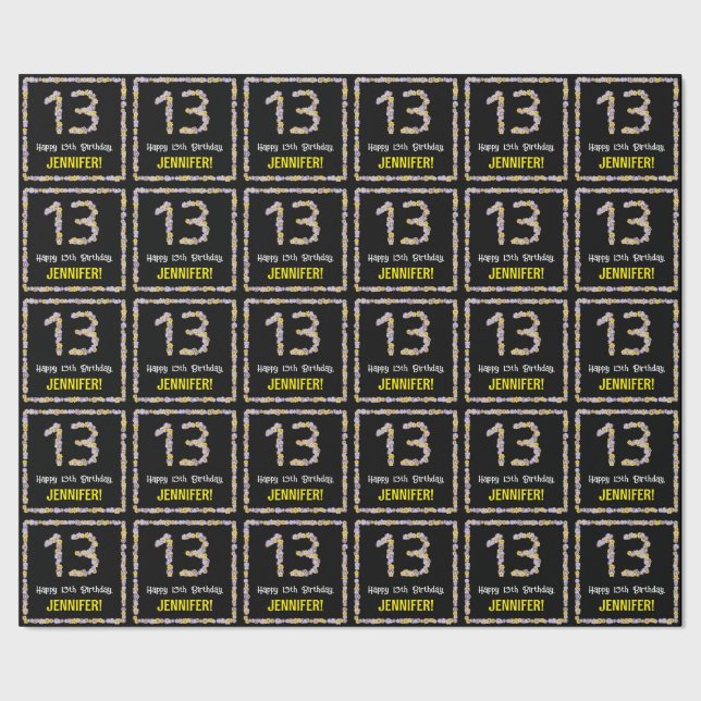 13:e födelsedagen: Blommigt Flowers Number, eget n Presentpapper (Seam)