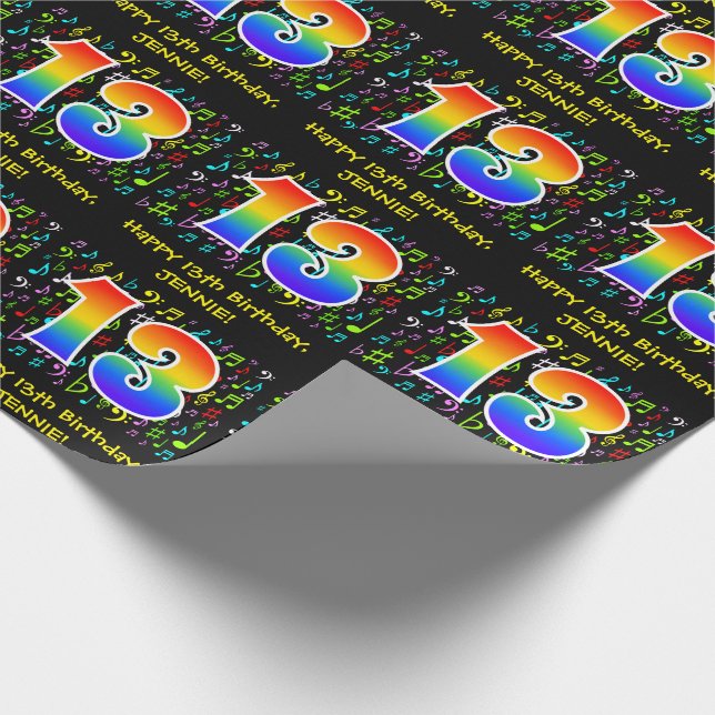 13:e födelsedagen: Colorful Music Symbols, Rainbow Presentpapper (Hörn)
