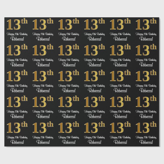 13:e födelsedagen: Elegant Luxurious Faux Guld Tit Presentpapper (Platt)