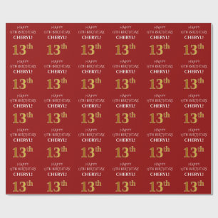 13:e födelsedagen: Elegant, rött, Faux Guld Presentpapper