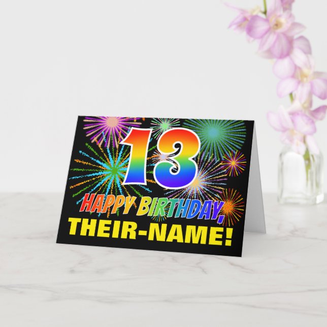 13:e födelsedagen: Fet, Roligt, Fireworks, Rainbow Kort (Orkide)