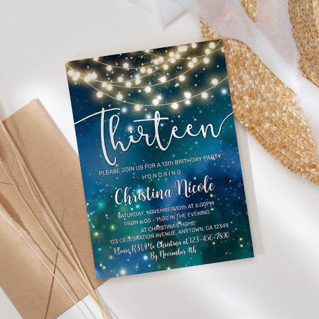 13:e födelsedagen Galaxy Turkos Blue Grönt Inbjudningar (Skapare uppladdad)