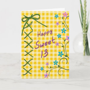 13:e födelsedagen, Grönt Tie - Gult Gingham, Flowe Kort