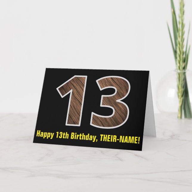 13:e födelsedagen: Namn + Faux Wood Grain Mönster  Kort (Framsida)