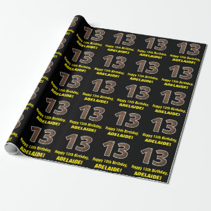13:e födelsedagen: Namn & Faux Wood Grain Mönster Presentpapper