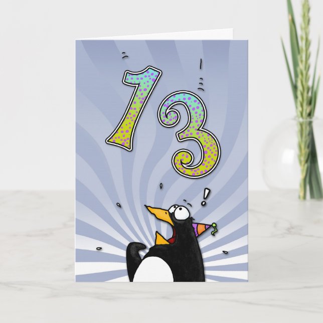 13:e födelsedagen - Penguin-överraskningskort Kort (Framsida)