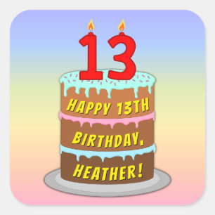 13:e födelsedagen: Roligt Cake and Candles + Custo Fyrkantigt Klistermärke