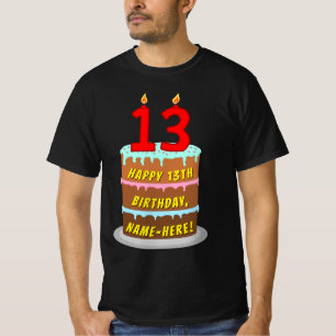 13:e födelsedagen - Roligt Cake & Candles, med ege T Shirt