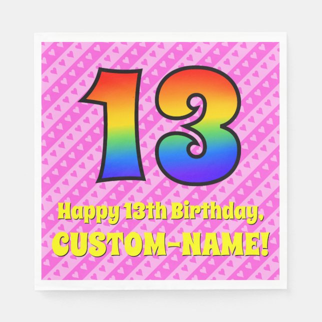 13:e födelsedagen: Rosa Rand & Hearts, regnbåge nr Pappersservett (Framsidan)