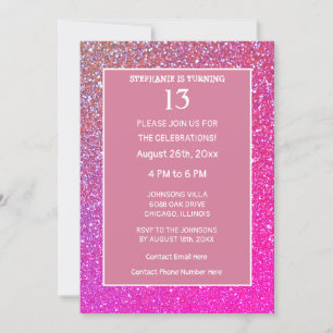 13:e födelsedagen Rosa ros Guld Glitter tretton Co Inbjudningar
