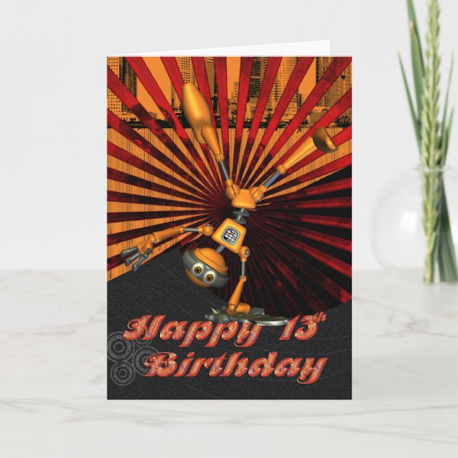 13:e födelsedagen, Skateboard Robot Birthday Card Kort (Framsida)