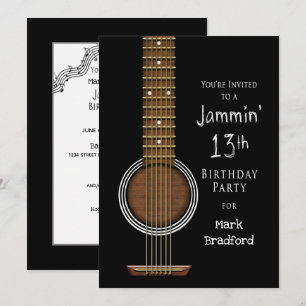 13:e Födelsedagsfest inbjudan, akustiskt gitarr Inbjudningar