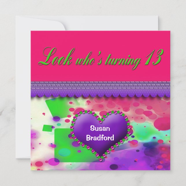 13:e Födelsedagsfest inbjudan - flicka (Framsida)