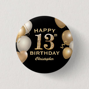 13:e Födelsedagsfesten Black and Guld-ballonger Knapp