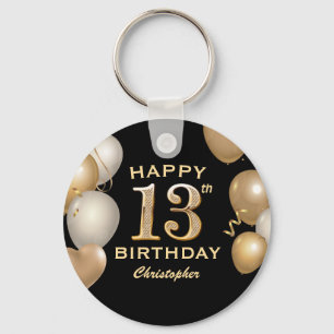 13:e Födelsedagsfesten Black and Guld-ballonger Nyckelring