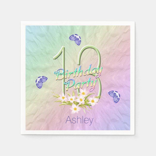 13:e Födelsedagsfesten Butterflies och Wildblommor Pappersservett (Framsidan)