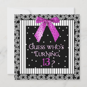 13:e Födelsedagsfesten, inbjudan, Black/Fuchsia/Bo Inbjudningar