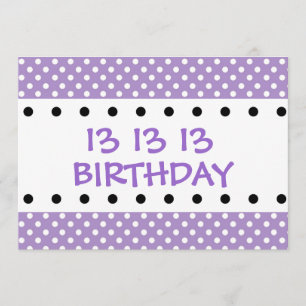 13:e Födelsedagsfesten Lila Polka dots V01F Inbjudningar