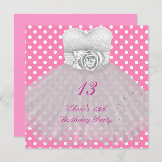 13:e Födelsedagsfestens flickor 13 Tonåring Inbjudningar (Fram/baksida)