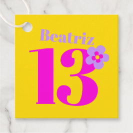 13:e Födelsedagsfestens flickors lila av rosa gult Gåvor Etiketter