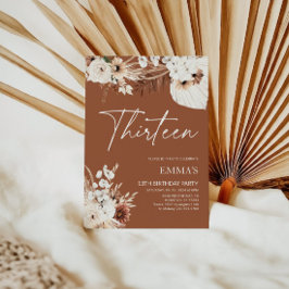 13:e födelsedagsinbjudan Terracotta Boho Pampas Inbjudningar