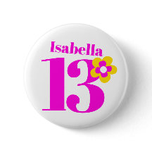 13:e födelsedagsknappen/bricka för rosa