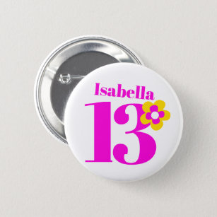 13:e födelsedagsknappen/bricka för rosa knapp