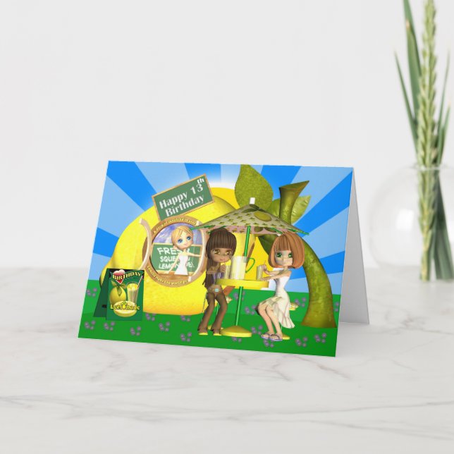 13:e födelsedagskortet Lemonade med vänner Kort (Framsida)