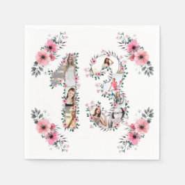 13:e födelsedagstjudet Flower Photo Collage White Pappersservett