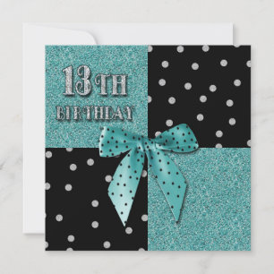 13:E GIRLY TEAL FÖDELSEDAGSFEST INBJUDAN