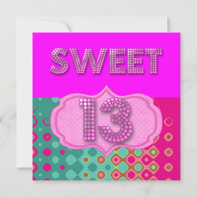 13:e söt 13-års födelsedagsfest Rosa Teal Modern Inbjudningar (Framsida)