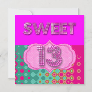 13:e söt 13-års födelsedagsfest Rosa Teal Modern Inbjudningar