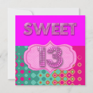13:e söt 13-års födelsedagsfest Rosa Teal Modern Inbjudningar