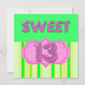 13:e söta 13-års födelsedagsfest Rosa Lime Modern Inbjudningar