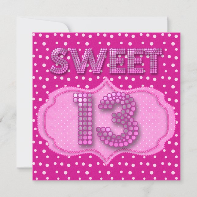 13:e söta 13-års födelsedagsfest rosa prickar inbjudningar (Framsida)