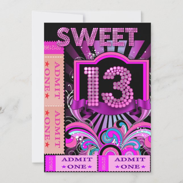 13:e Sweet 13 Födelsedagsfest Biljett Tillträde Inbjudningar (Framsida)