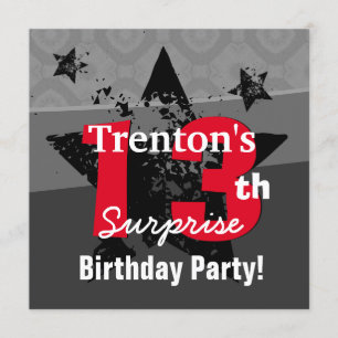 13:e TONÅRING Surprise Birthday Charcol Grunge C13 Inbjudningar