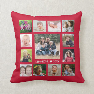13 Family Photo Collage Skapar din egen rött Kudde