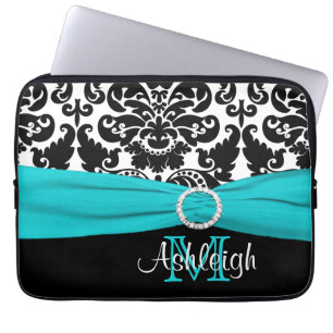 13" för vitFAUX för Aqua svart laptop sleeve för