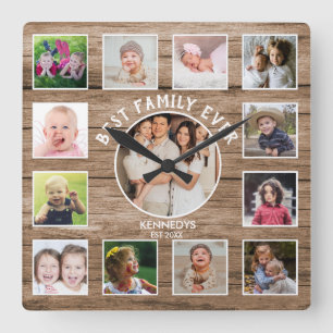 13 Foto Collage Bästa familjen någonsin Farmhouse Fyrkantig Klocka