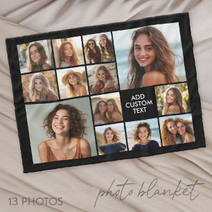 13 Foto Collage Grid Svart bakgrund svart text Fleecefilt