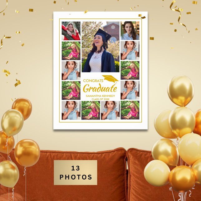 13 Fotocollage Guldmössa Grattis Graduate Vit Poster (Skapare uppladdad)